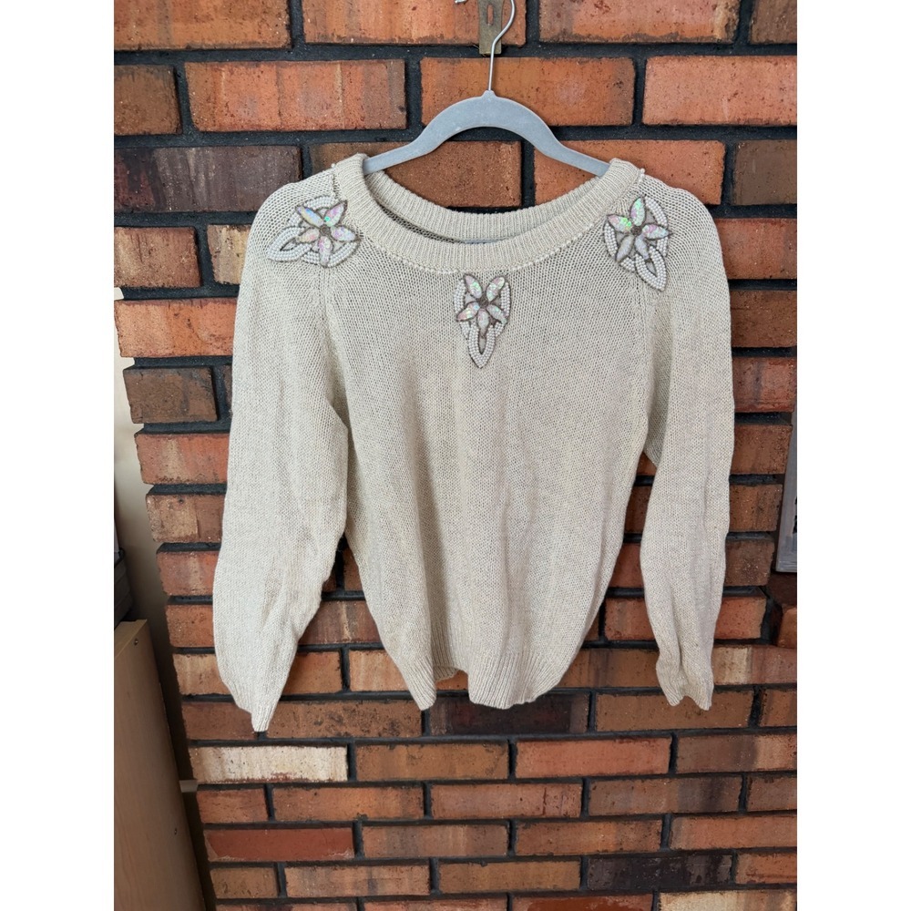 Vintage Harbor View Silk Angora Blend Beaded Sequin Sweater